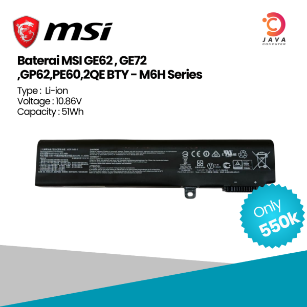 Baterai MSI GE62 , GE72,GP62,PE60,2QE BTY - M6H Series